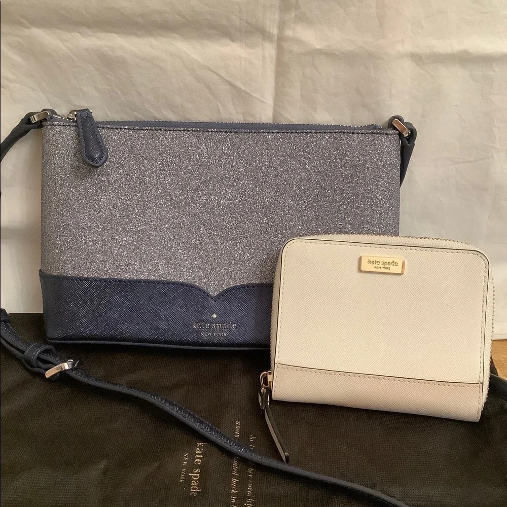 NWOT Kate Spade Lola Glitter Dusk Navy Small Crossbody Bag Plus Bonus Wa…​​​​​